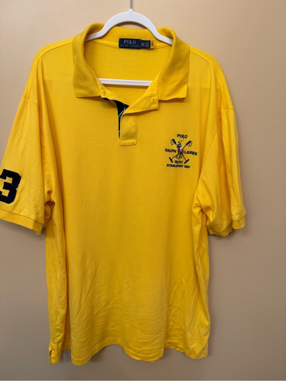 Polo by Ralph Lauren Men's Bright Yellow Polo with Navy Accents no 3 polo pony